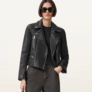 All Saints Cargo Distressed Leather Biker Jacket